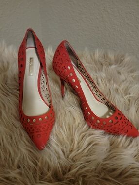 BCBGMaxAzria Red Laser-Cut Heels